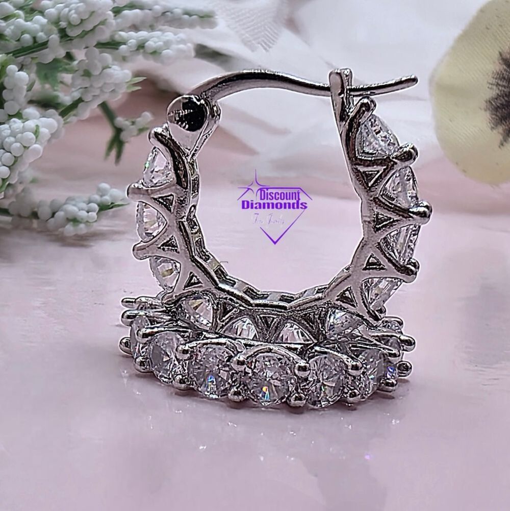 Clear White Diamond Hoop Earrings on 925 Sterling Silver